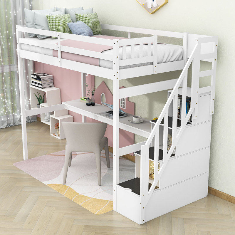 Harriet Bee Twin Size Wood Loft Bed With Desk Wayfair